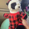 Panda Plush Toy in Plaid Pajamas 12" Stuffed Animal Black White Red Used