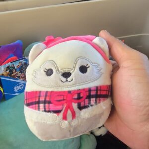 Squishmallows Fuzzmallow Polar Bear Plush Cream 5in Used Pink Scarf Bow