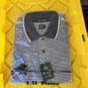 A.M Player Striped Polo Shirt Navy White Gray Collar Size L 100% Cotton New