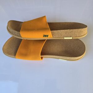 Orange Slide Sandals Cork Footbed Slip-On Embroidered Logo Summer Wear