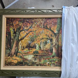 Autumn Forest Oil Painting 24x36 Framed Canvas Signed Used Rustic Art Decor