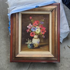 Floral Still Life Painting Framed 22x26 in Multicolor Canvas Used Vintage Art