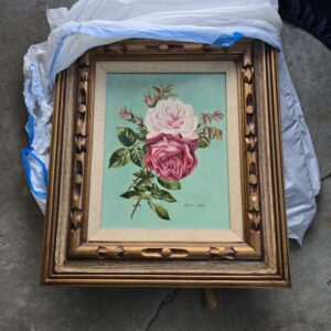Framed Hand-Painted Rose Art on Canvas 22x26in Floral Wall Decor Used