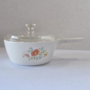 CorningWare Wildflower A-1-B 1 Qt Saucepan White Floral Glass Lid Used