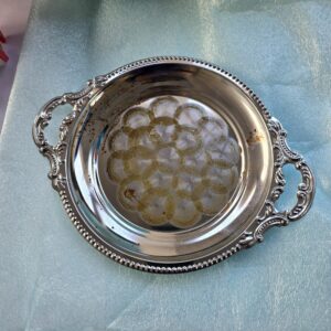 Vintage Silver-Plated Round Serving Tray 12-14in Ornate Handles Used