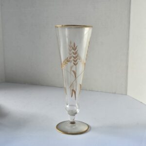 Vintage Gold Etched Champagne Glass Trumpet Flute Clear Mid-Century Used