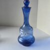 Vintage Cobalt Blue Glass Decanter Hand Painted Floral Gold Stopper 12" Used