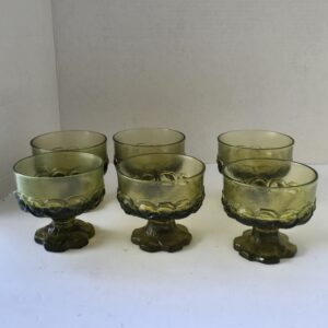 Vintage Olive Green Glass Sherbet Cups Set of 6 Footed Textured Used