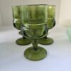Vintage Green Pressed Glass Goblets Thumbprint Set of 3 4–5in Used