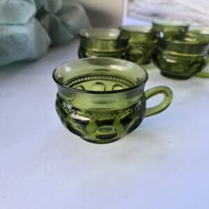 Vintage Green Thumbprint Glass Punch Cups Set of 6 Mid-Century Used