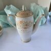 Vintage Floral Porcelain Coffee Pot White Gold Trim 9in Used Serveware