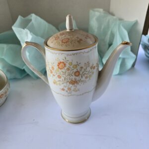 Vintage Floral Porcelain Coffee Pot White Gold Trim 9in Used Serveware