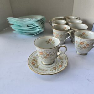 Vintage Floral China Teacups & Saucers Set 12pc Porcelain Gold Trim Used