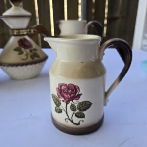 Vintage Ceramic Rose Pitcher Beige Floral 5–6in Serveware Used