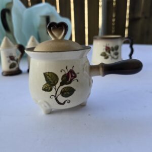 Vintage Ceramic Sugar Bowl with Lid Cream Floral Heart Knob Used 4–5" Decor