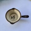 Vintage Ceramic Saucepan Floral Beige 5" Dual Spout Handle Used Cookware