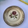 Vintage Floral Rose Ceramic Plate 9" Beige Red Green Used Dinnerware Decor
