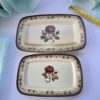 Vintage Rectangular Rose Serving Plates 10" Ceramic Set of 2 Used Floral