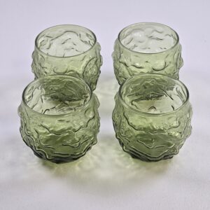 Vintage Green Pressed Glass Tumblers Set of 4 Textured Low Drinkware