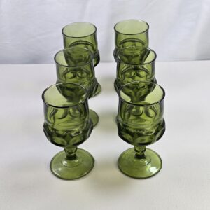 Vintage Green Pressed Glass Goblets Set of 6 Stemmed Wine Water Glasses