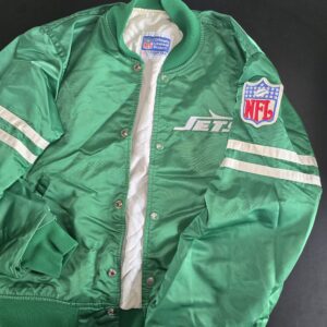 Starter New York Jets NFL Vintage Green Satin Bomber Jacket Size S