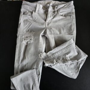 American Eagle Distressed Skinny Jeans Light Gray Ripped Denim Women’s Used