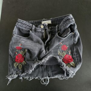 PACSUN Embroidered Black Denim Shorts Distressed Floral High-Rise Women’s Used