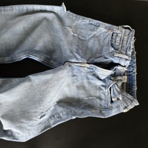 Men's Distressed Light Wash Denim Jeans Ripped Casual Style Used Fair Condition