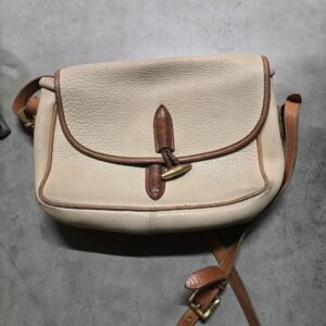 Dooney & Bourke Pebbled Leather Flap Crossbody Bag Beige Brown Vintage Used