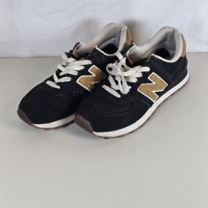 New Balance 574 Suede Mesh Sneakers Black Tan White Men's Athletic Shoes Used