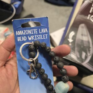 Amazonite Lava Bead Keychain Bracelet Wristlet Black Stretchy New Fashion Jewelry