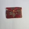 Floral Fabric Pouch Red Gold Pattern with Yellow Button Snap Closure