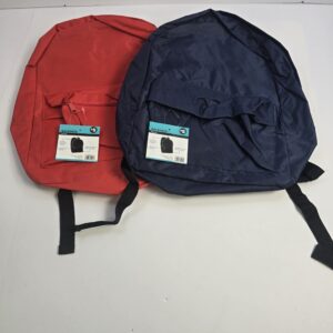 Basic Backpack Polyester Red Navy Blue Adjustable Straps Zippered Compartments