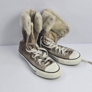 Men's Brown Suede Shearling-Lined High-Top Lace-Up Sneakers