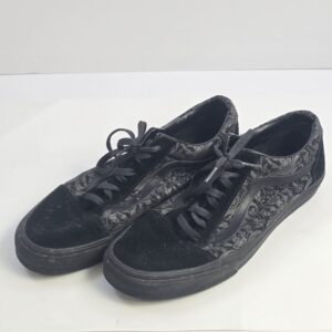 Men's Black Floral Low-Top Lace-Up Casual Sneakers