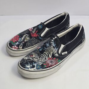 Vans Slip-On Canvas Sneakers Men's Black Multicolor Graphic Tiger Floral