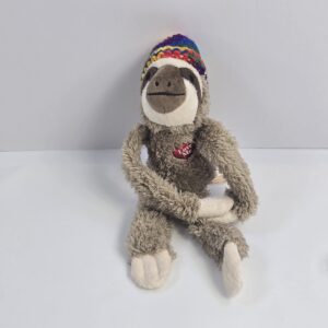 Stuffed Plush Sloth Toy Brown Beige with Rainbow Hat LOVE ME Heart