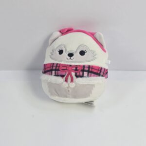 Stuffed Animal Plush Toy Wolf Wearing Scarf White Gray Pink Black