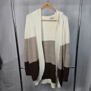 Ultra Flirt Color Block Knit Cardigan Sweater Women's White Beige Brown