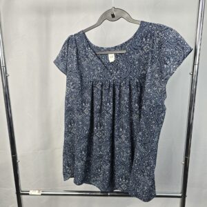 GAP Women's Short Sleeve Blouse Dark Blue White Paisley Top
