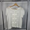 Women's White Short Sleeve Embroidered Blouse with Sheer Shoulder Panel